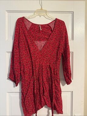 Free People Red Floral Peasant Dress